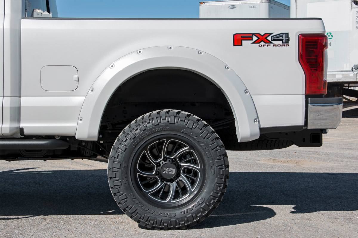 Ford F-250 Super Duty Fender Flares - Rough Country - Pocket, Simulated Riveted Look - Unpainted - Flat Black - '17-'22